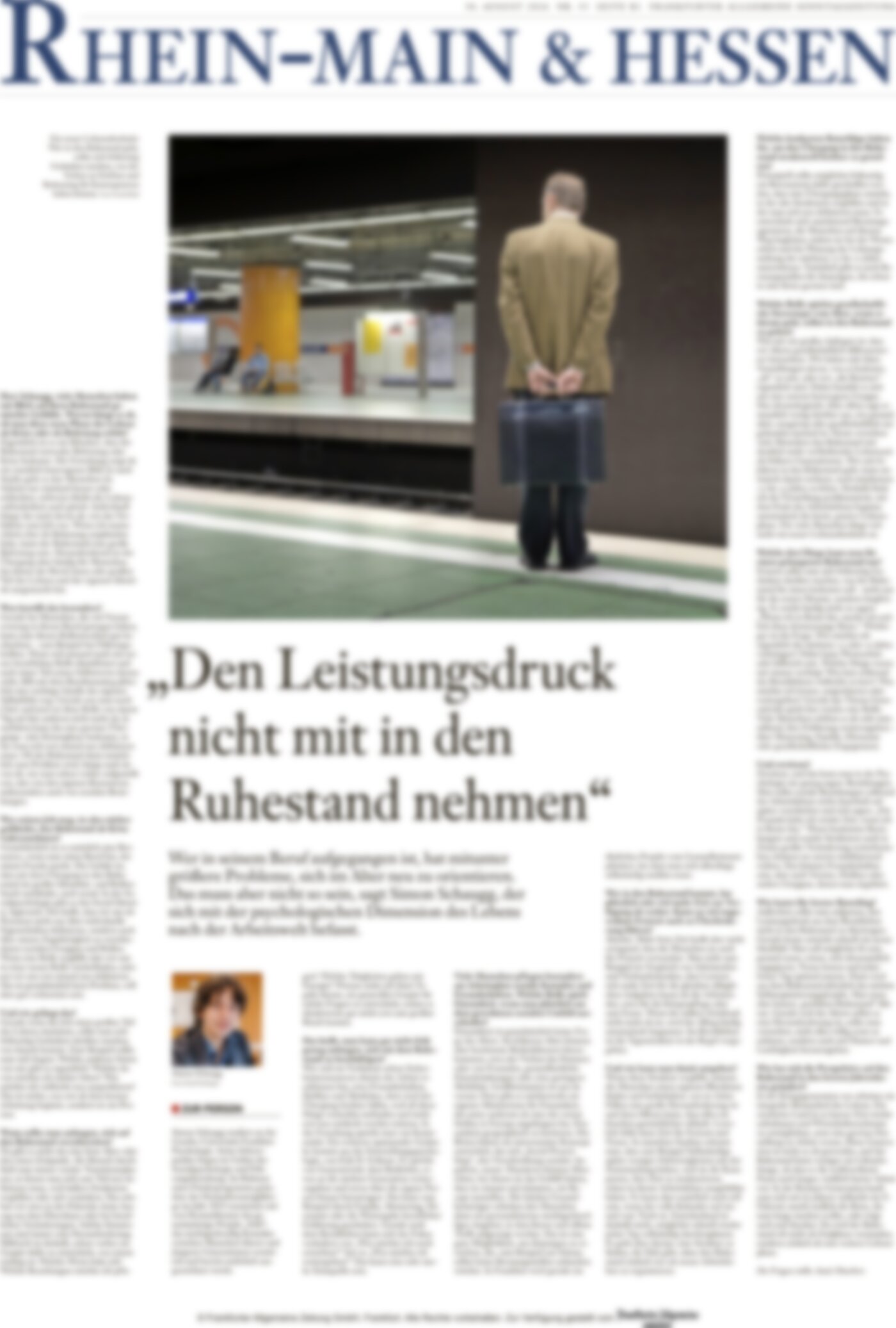 Titelseite der F.A.S.-Ausgabe vom 30. August 2026 mit dem Interview mit Simon Schaugg — Textinhalt unscharf, da urheberrechtlich geschützt.